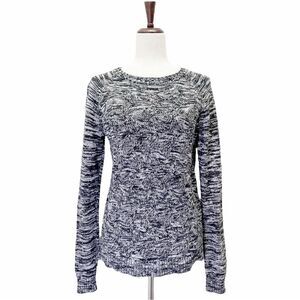 Lands’ End Drifter Cable Knit Fisherman Sweater Black & White Marled Size Medium